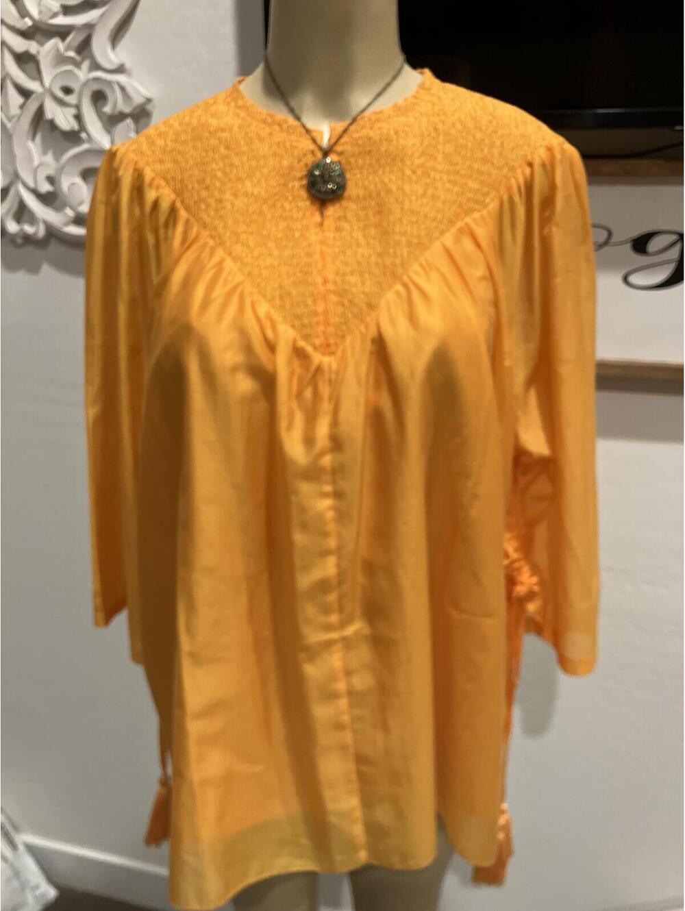 NWT Iconic Women's Orange Blouse with Smocked Detail